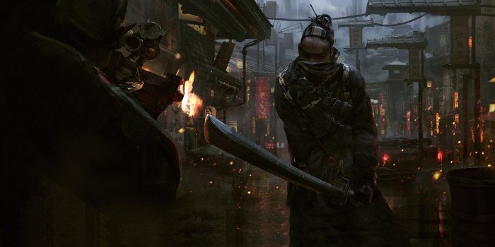 artwork futuristic city concept art samurai