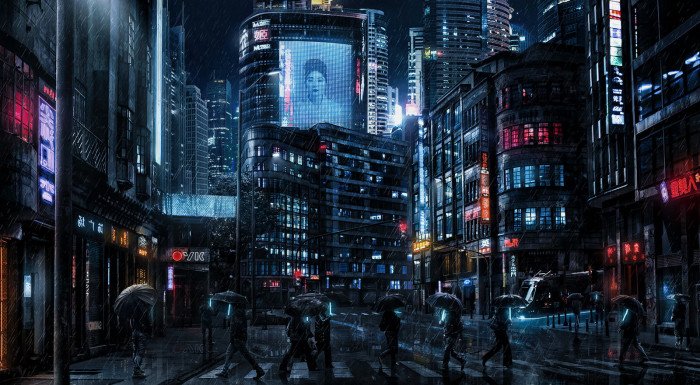 black concrete buildings Blade Rrunner Dark Cyberpunk movies