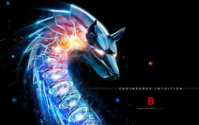 blue cyber wolf HD wallpaper bitdefender logo illuminated 2k