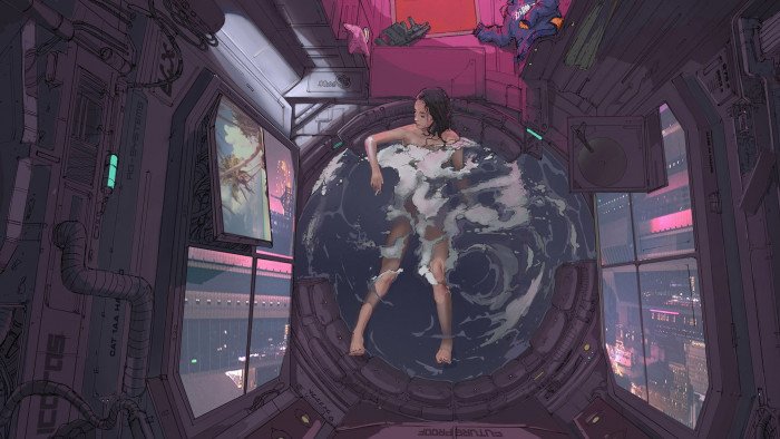 Girl Figure Bathroom Art Klaus Cyber Cyberpunk Wittmann