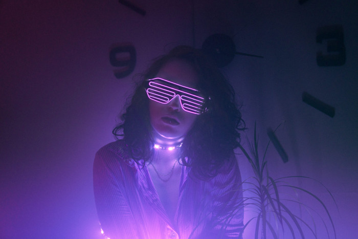 person human light flare purple glasses plant cyber 2k 4k 5k