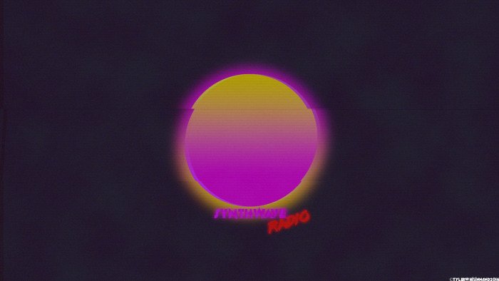 round yellow and purple logo synthwave New Retro Wave cyber doom