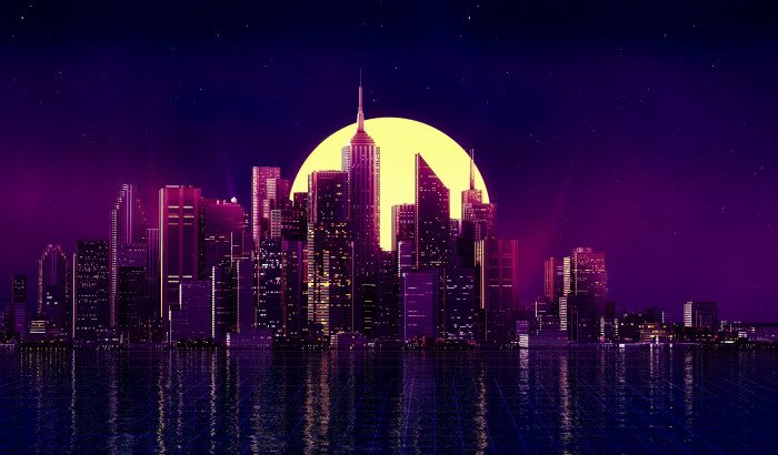synthwave futuristic Artist cyber neon dark purple background 2k 4k