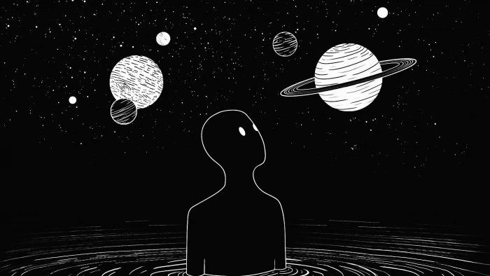 abstract black white Solar System space planet 2k
