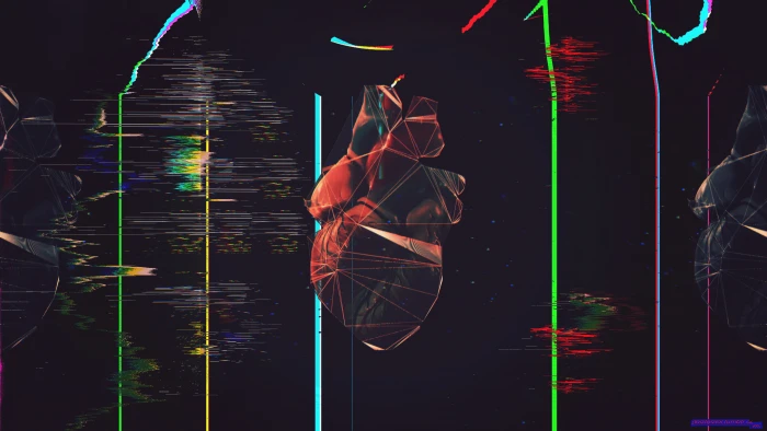 black and red human heart illustration glitch art polygon 2k