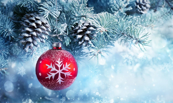 red and white Christmas bauble with tree snow decoration 25 2k 4k 5k