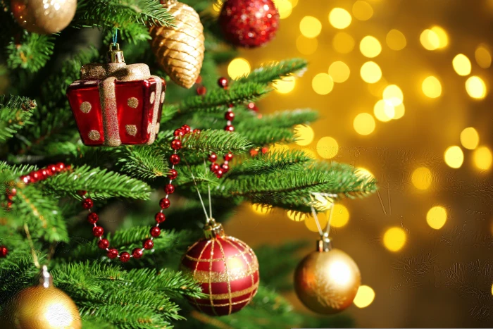 selective focus photo of Christmas tree with baubles 2k 4k 5k