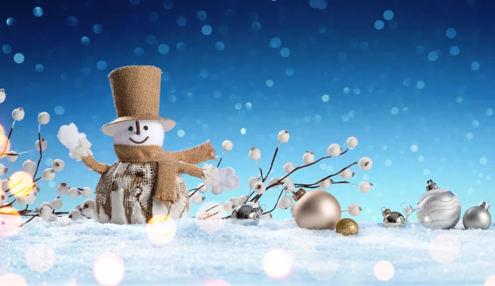 snowman digital wallpaper winter snowflakes New Year Christmas 2k 4k 5k