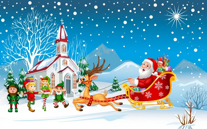 Happy Christmas Santa Claus With His Sleigh Gifts Merry Kids Hd Desktop Wallpapers For Tablets And Mobile Phones 2k