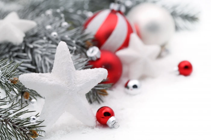 white and green star baubles Christmas wallpaper decoration 2k 4k 5k