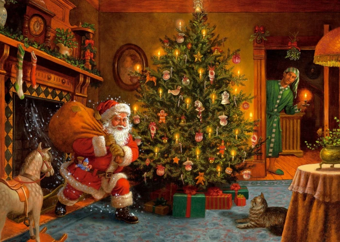 Holiday Christmas Tree Living Room Santa