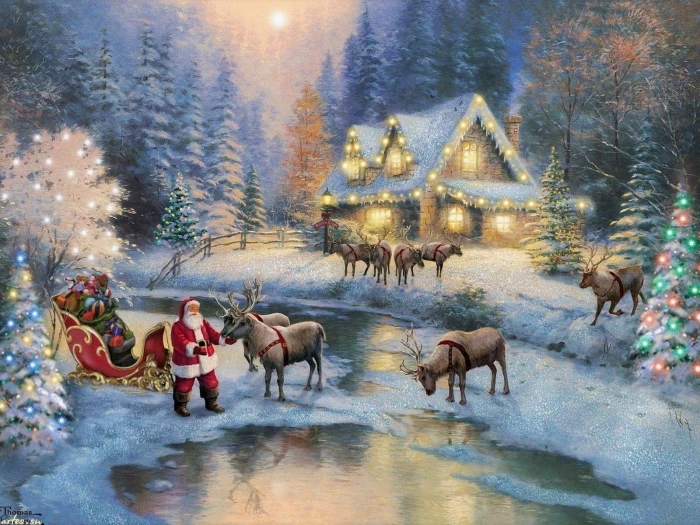 Holiday Christmas House Reindeer Santa Winter mammal