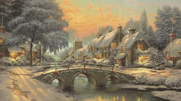 visual arts christmas xmas snowy house home village sky