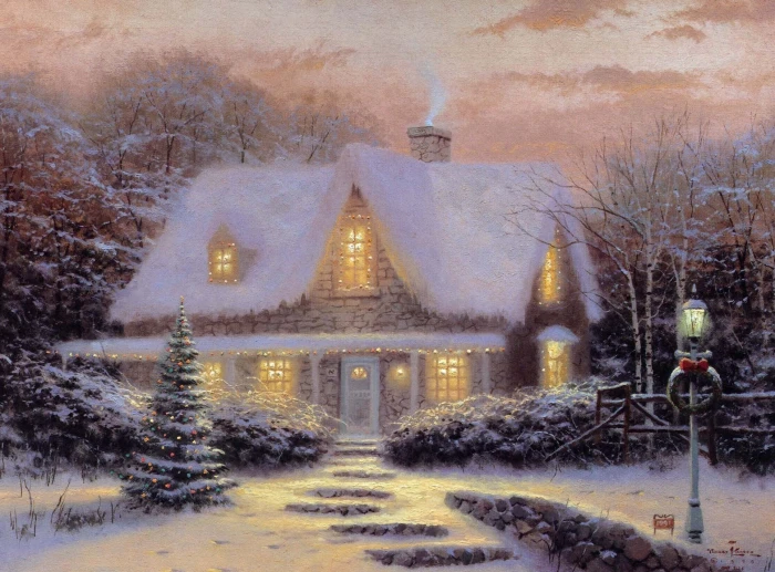 brown concrete house illustration winter sunset toys tree