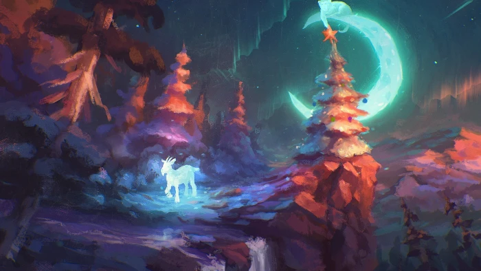 Christmas Tree lights fantasy art New Year forest