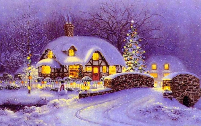 Christmas Evening new year merry christmas cold snowman village