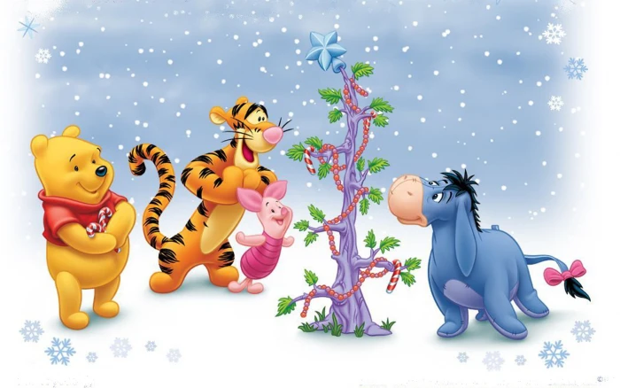 Cartoon Winnie The Pooh And Friends Winter Christmas Tree Wallpaper Hd