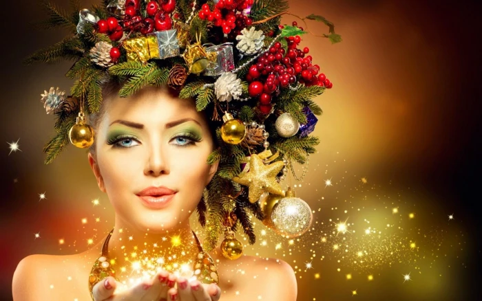 Girl Model Makeup Winter Christmas New Year