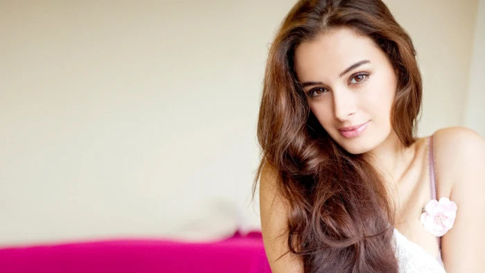 Actress Evelyn Sharma HD women's white spaghetti strap top celebrities