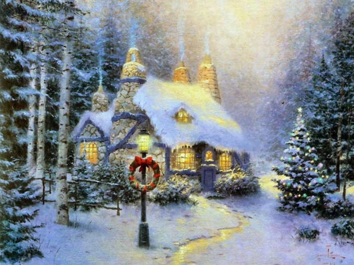 art Christmas thomas kinkade stonehearth hutch Abstract Other HD Art