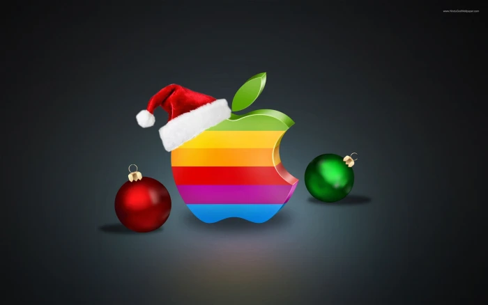 Rainbow colors Apple logo Christmas balls and hat 2k