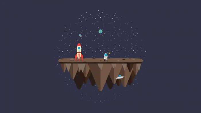 spaceship on plate wallpaper cartoon illustration floating island