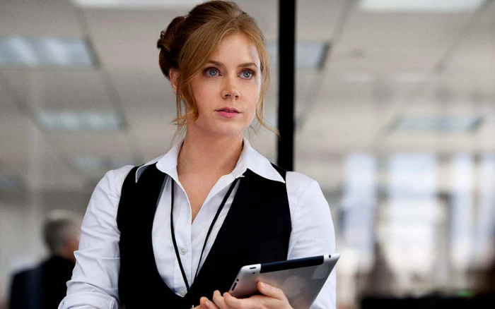 Amy Adams Man of Steel Movie women's black vest; and white dress shirt outfit 2k