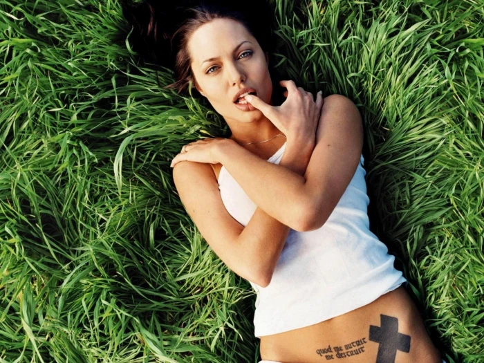 Angelina Jolie grass actress young adult plant one person