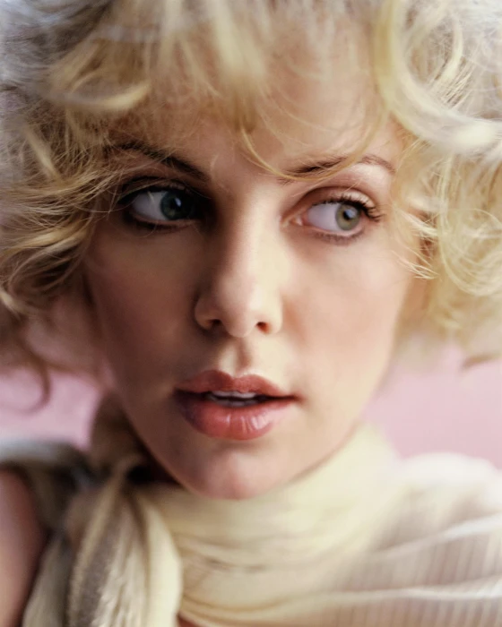 blonde women actress Charlize Theron closeup face portrait 16