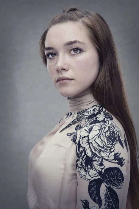 Florence Pugh women actress long hair simple background 2k