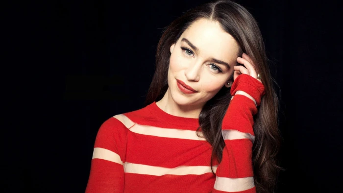 Emilia Clarke women blue eyes brunette sweater actress looking at viewer 46