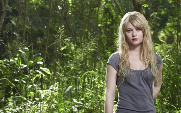 Emilie de Ravin women's grey scoop neck sleeved top lost actress