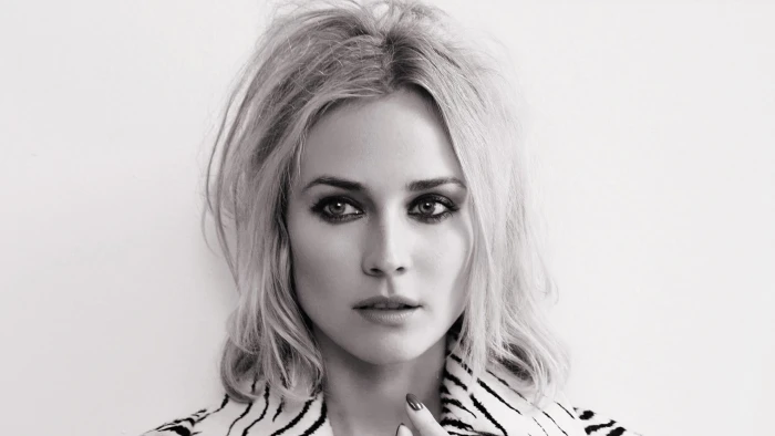 face closeup blonde monochrome Diane Kruger actress celebrity