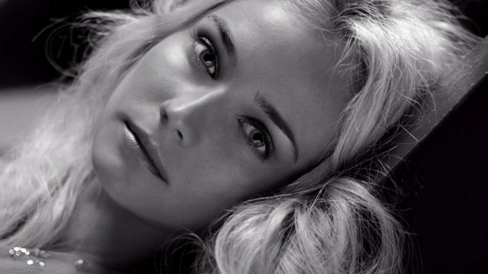 face closeup blonde monochrome women Diane Kruger portrait