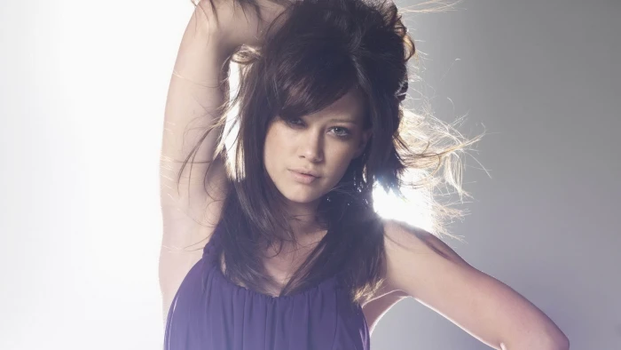 Hilary Duff celebrity actress singer brunette hands on head