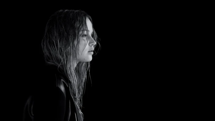 Jennifer Lawrence women actresses grayscale monochrome simple background black wet hair