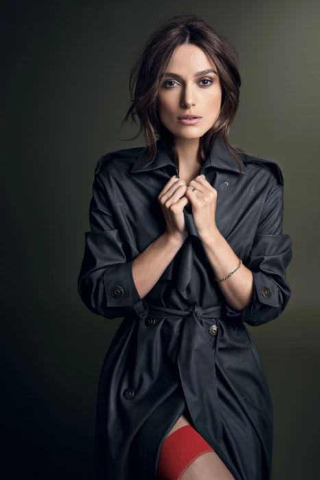Keira Knightley trench coat women black actress stockings