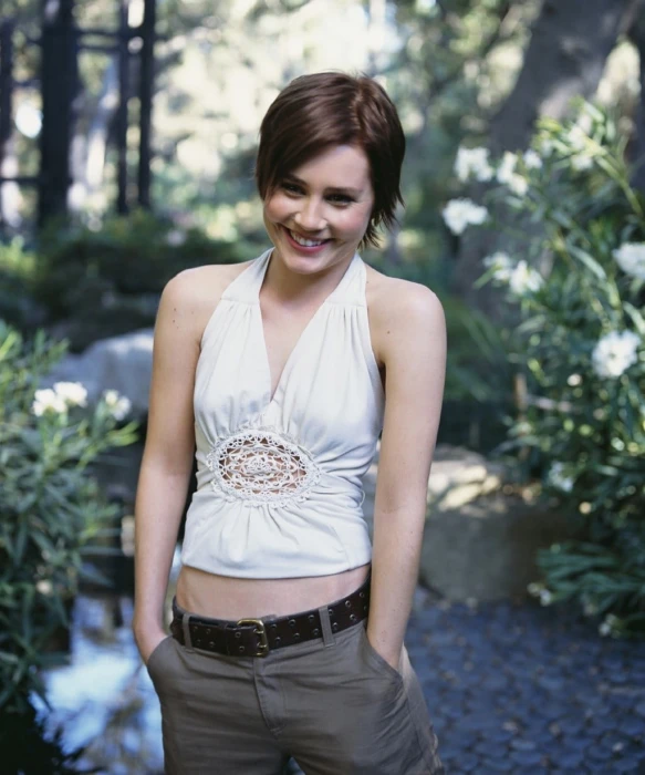 men's white tank top short hair Alison Lohman actress young adult