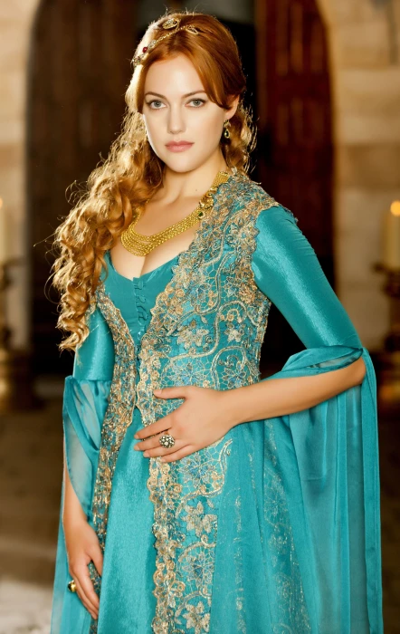 Meryen uzerli turkish actress dress cleavage readhead Magnificent century 2k