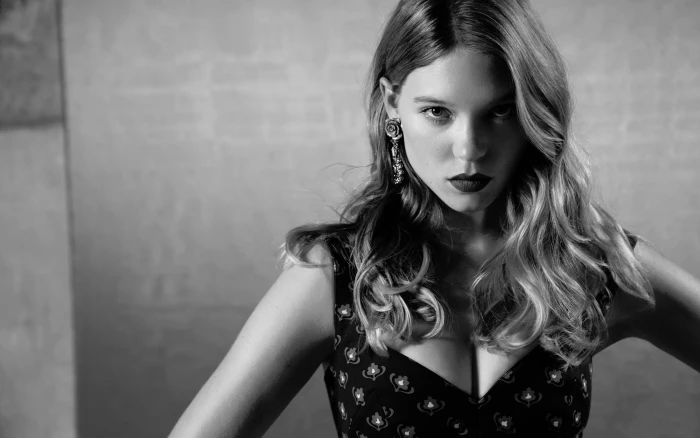 L a Seydoux monochrome women actress looking at viewer 2k