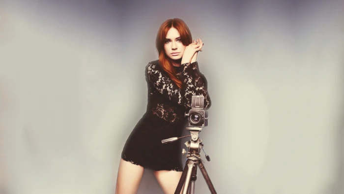 redhead celebrity camera Karen Gillan women actress looking at viewer