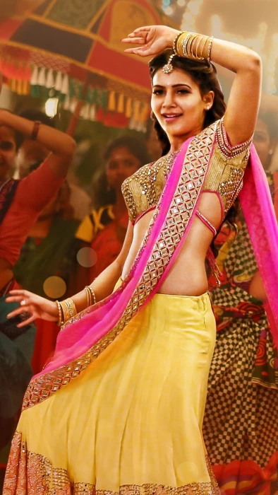 Samantha Ruth Prabhu women's yellow and pink sari dress
