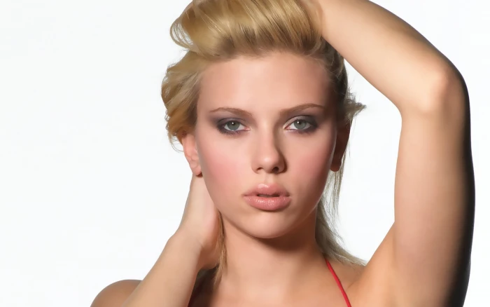 Scarlett Johansson blonde actress arms up women portrait 6