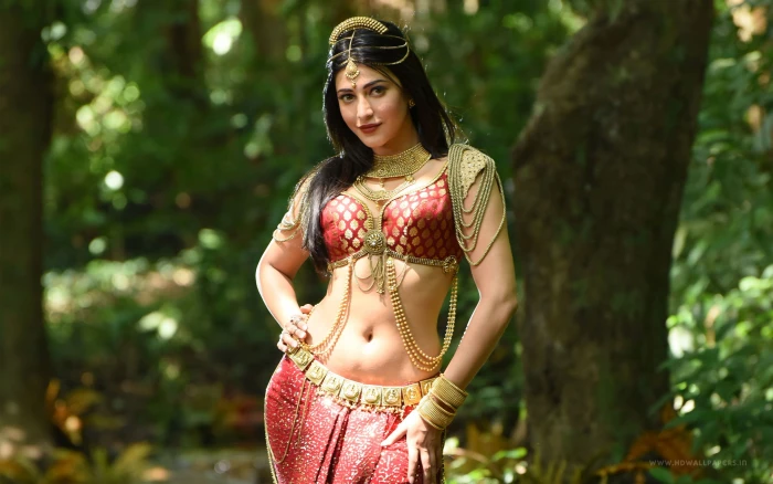 Tamil Actress Shruti Haasan tree focus on foreground plant 41 2k