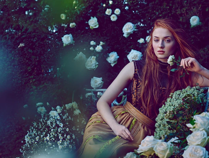 women actress blue eyes Sophie Turner redhead young adult