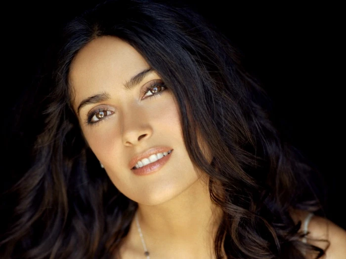 woman's face salma hayek actress brunette charming beautiful woman