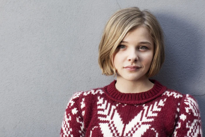 women Chlo Grace Moretz blonde actress short hair sweater 2k 4k
