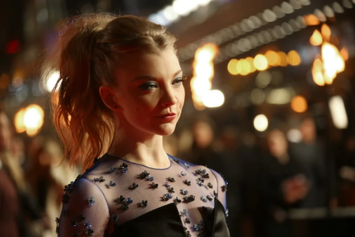 women's black and blue dress Natalie Dormer blonde actress