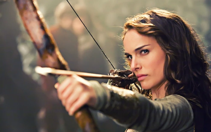 women Natalie Portman actress brunette aiming focused