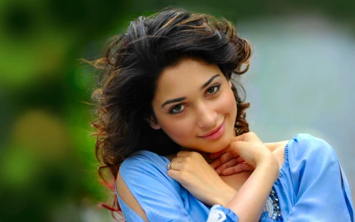 women's blue off shoulder shirt Actresses Tamannaah Bhatia